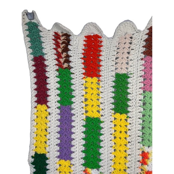 Vtg Crochet Afghan Lap Throw Bright Multi Boho Scalloped Edge Hand Made 23x37 - Picture 8 of 9